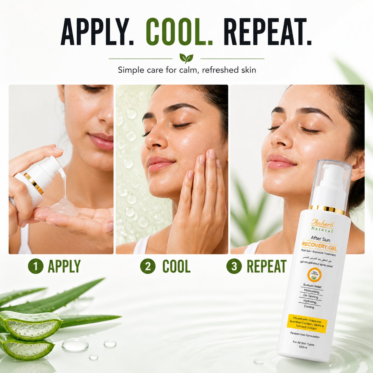 Anherb Natural After Sun Recovery Gel, UV - A & UV - B Protection | Paraben Free Formulation| All Skin Types|100 ml