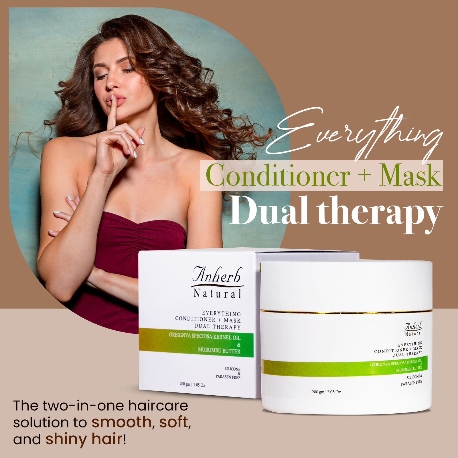 Anherb Natural Everything Conditioner & Mask- 200 Gm | Orbignya Speciosa Kernel Oil