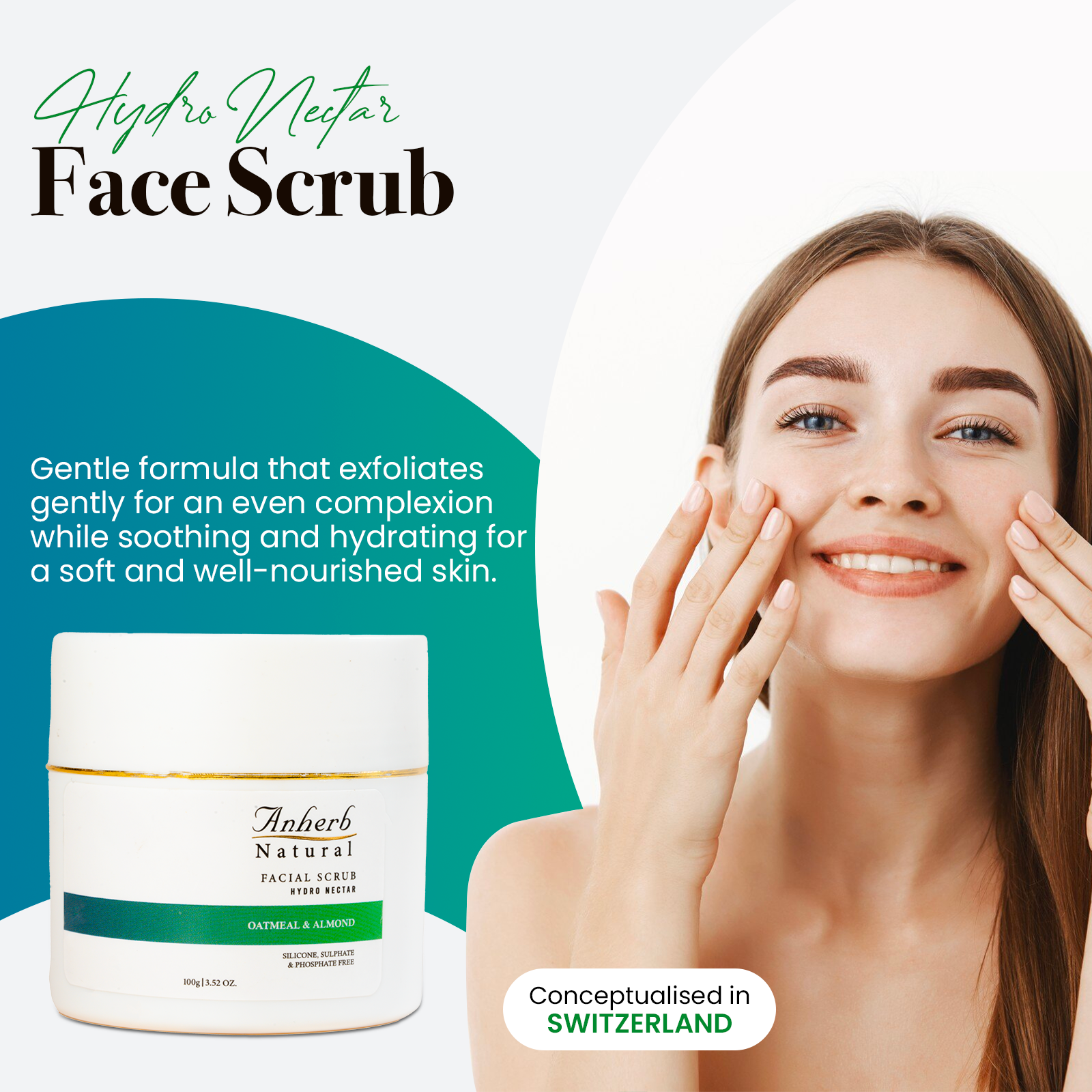 Anherb Natural Hydro Nectar Face Scrub - 100g | Exquisite Oatmeal & Almond Glow | Gentle Exfoliation