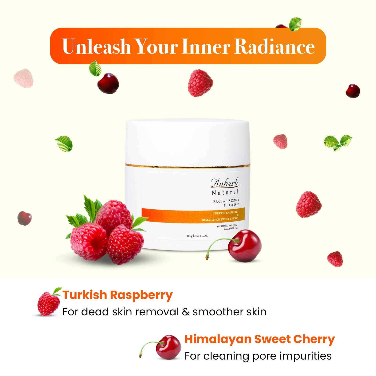 Anherb Natural Oil Defence Facial Scrub With Turkish Raspberry & Himalayan Sweet Cherry For Control Oil + Removing Impurities