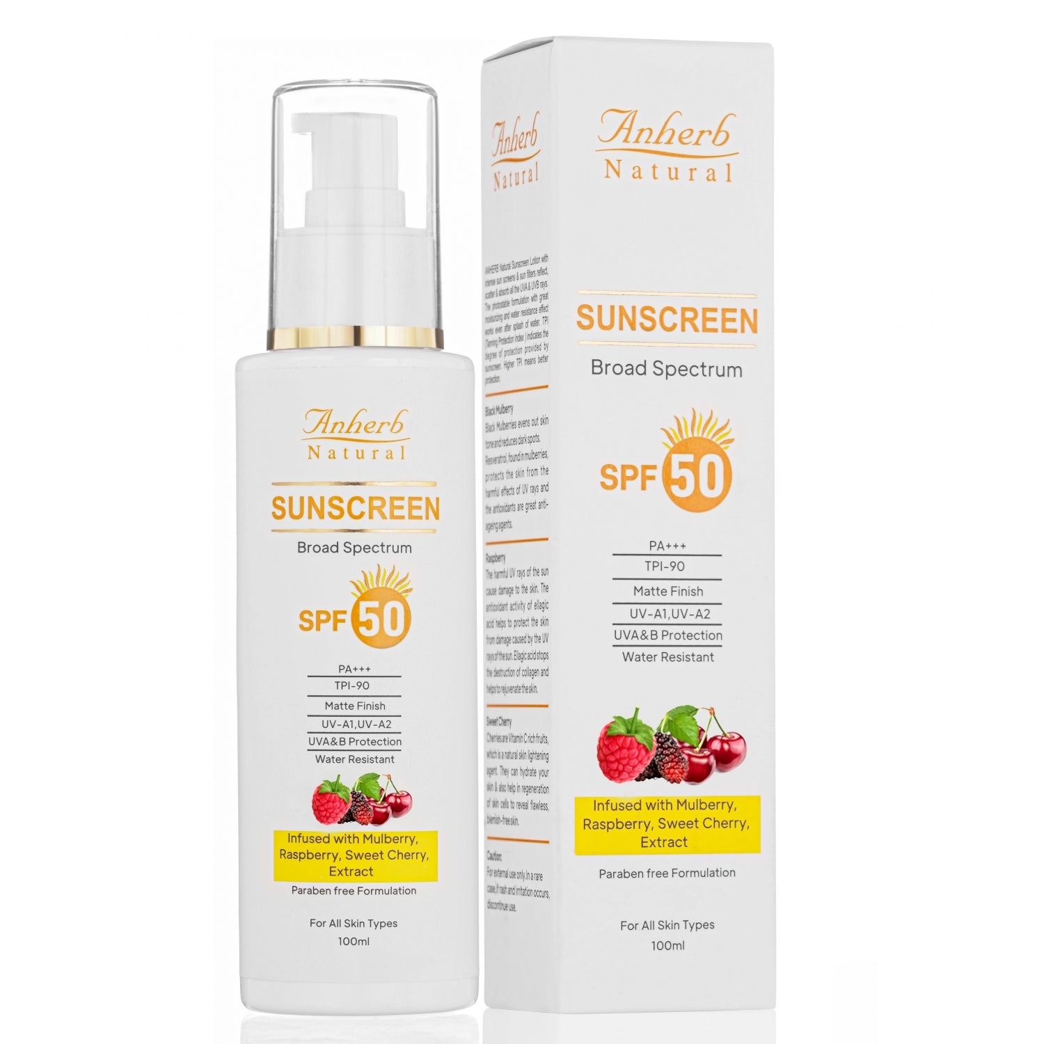 Anherb SPF 50 Sunscreen Lotion, UVA & UVB Protection| Broad Spectrum PA+++ Sunscreen | 100ml