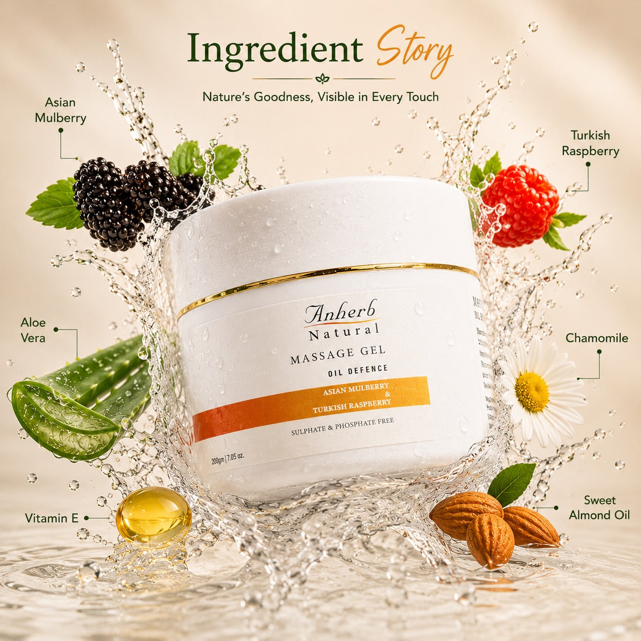 Anherb Oil Defence Massage Gel | Asian Mulberry & Turkish Raspberry| 200g