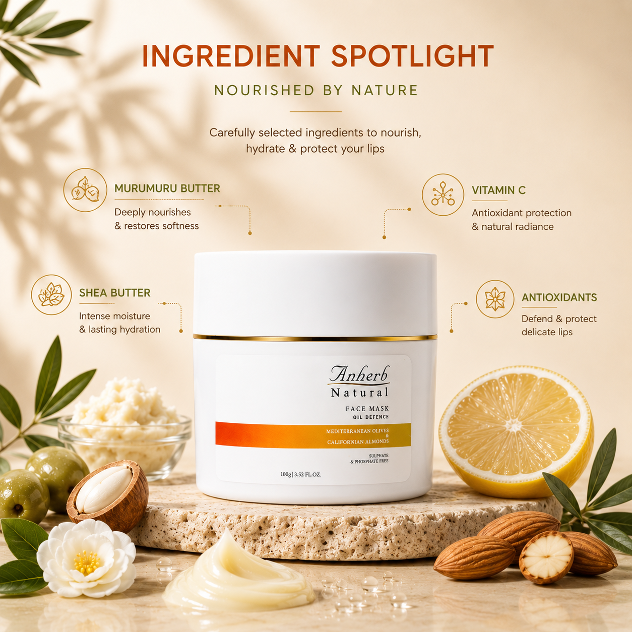 Anherb Oil Defence Face Mask | Deep Cleansing Clay Mask for Oily & Acne-Prone Skin | 200gm