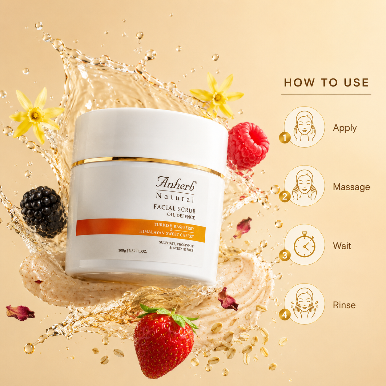Anherb Oil Defence Face Scrub | Exfoliating Face Scrub for Oily & Combination Skin | Turkish Raspberry & Himalayan Sweet Cherry