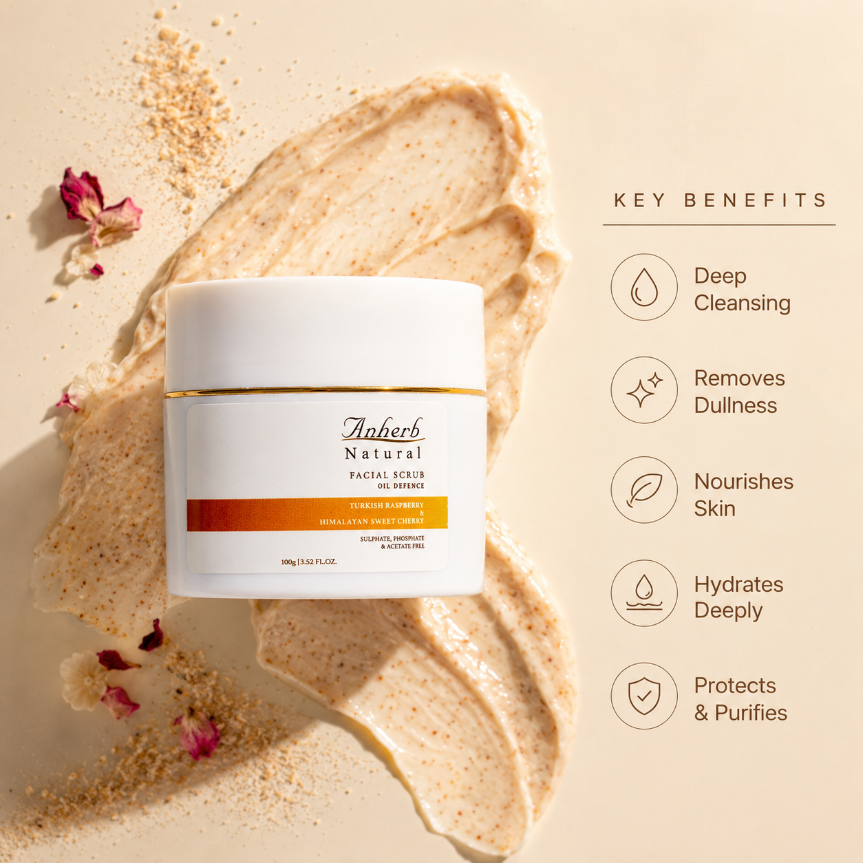 Anherb Oil Defence Face Scrub | Exfoliating Face Scrub for Oily & Combination Skin | Turkish Raspberry & Himalayan Sweet Cherry