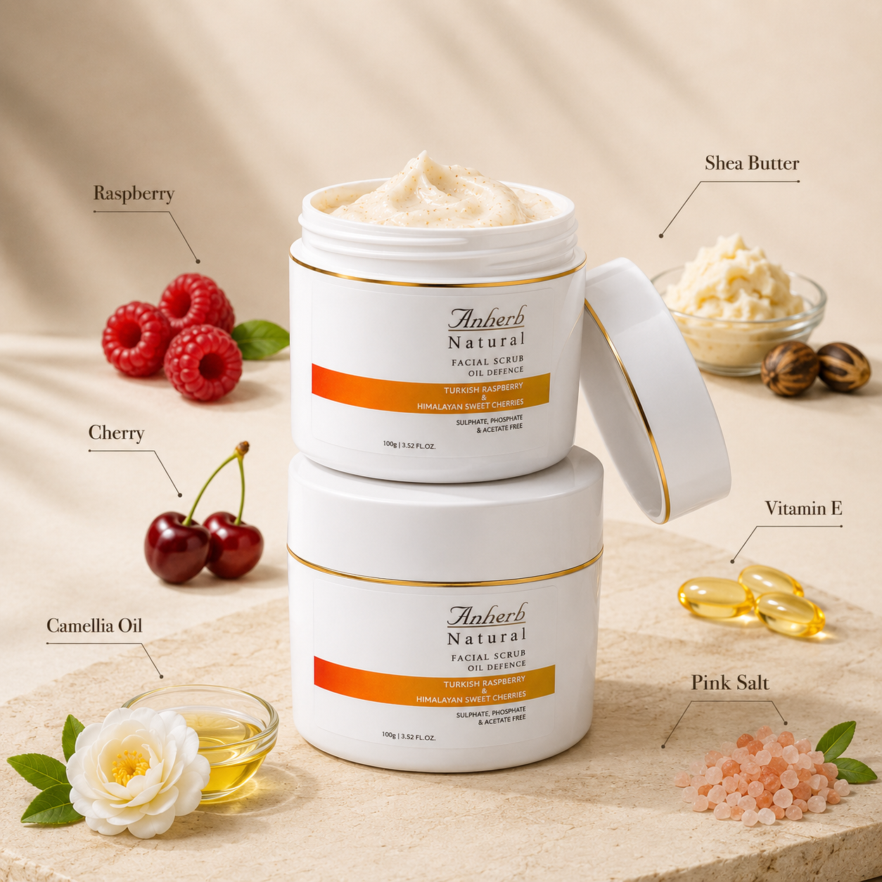 Anherb Oil Defence Face Scrub | Exfoliating Face Scrub for Oily & Combination Skin | Turkish Raspberry & Himalayan Sweet Cherry