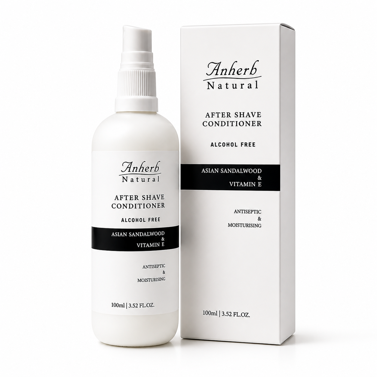 Anherb Natural Premium After Shave Conditioner - 100ml | Asian Sandalwood &amp; Vitamin E Formula | Alcohol-Free, Antiseptic, Anti-Inflammatory
