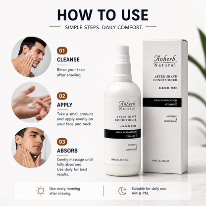 Anherb Natural Premium After Shave Conditioner - 100ml | Asian Sandalwood &amp; Vitamin E Formula | Alcohol-Free, Antiseptic, Anti-Inflammatory