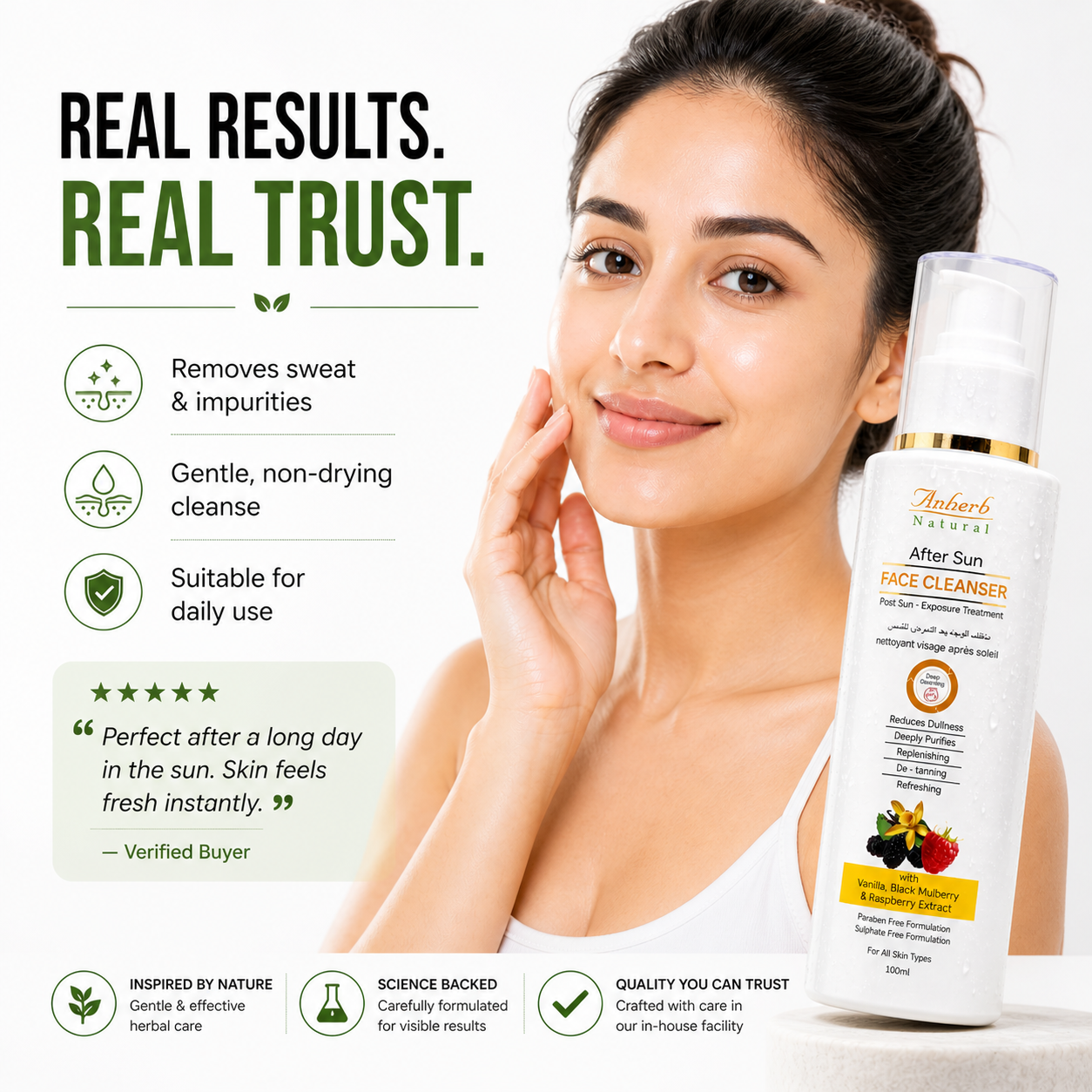 Anherb Natural After Sun Face Cleanser | Paraben Free | Wash For Brighter And Glowing Skin | All Skin Types | 100 ml