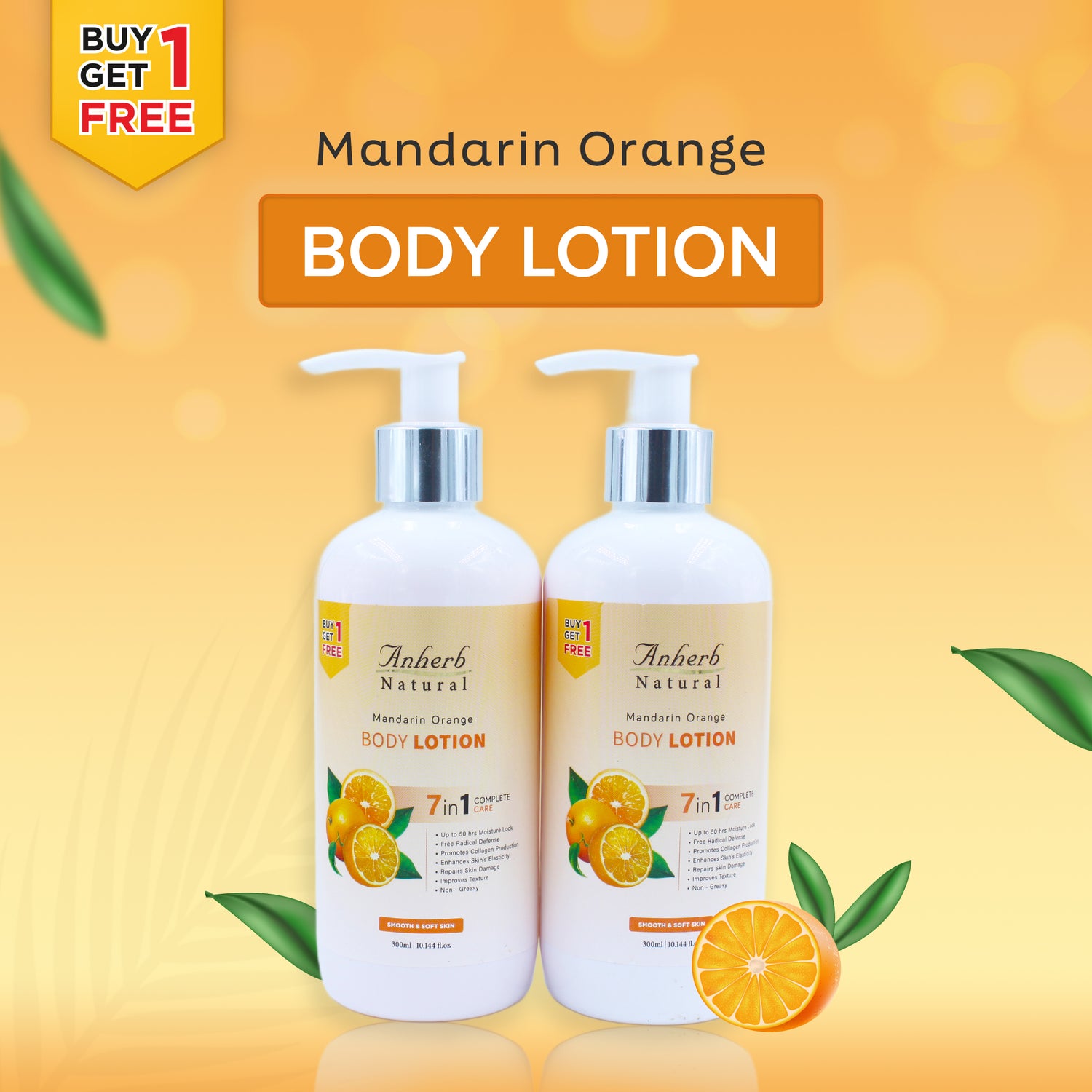 Mandarin Orange Body Lotion -300ml | 7-in-1 Complete Care for Smooth and Soft Skin | Buy 1 Get 1