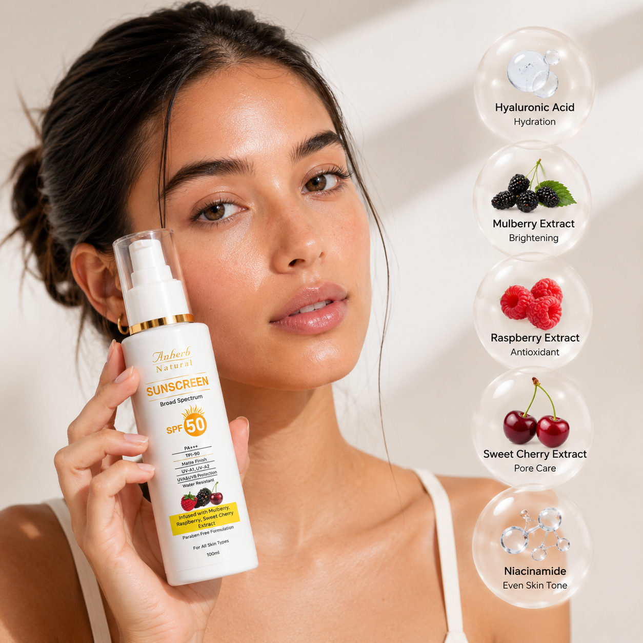 Anherb SPF 50 Sunscreen Lotion, UVA &amp; UVB Protection| Broad Spectrum PA+++ Sunscreen | 100ml