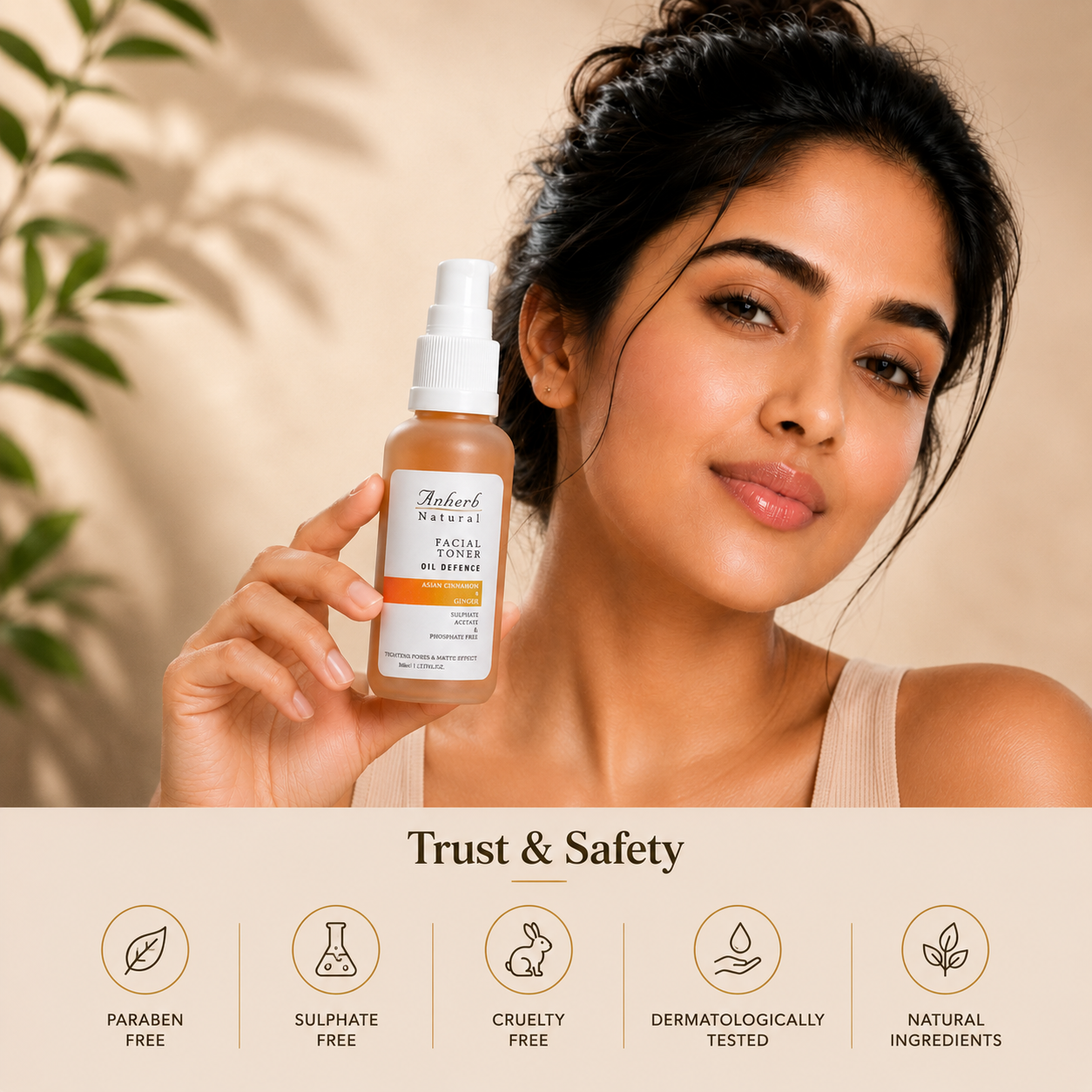 Anherb Natural Oil Defence Facial Gel Toner - 50 ml | Asian Cinnamon &amp; Ginger | Oil Control, Pore Tightening