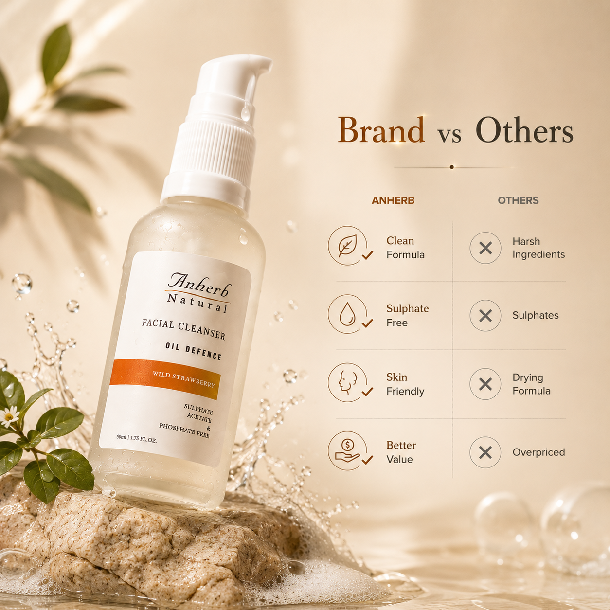 Anherb Natural Oil Defence | Gel Based Facial Cleanser - 50 ml | Wild Strawberry&