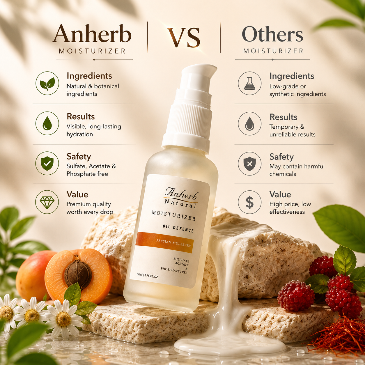 Anherb Natural SilkBlend Oil-Free Moisturizer | 50 ml | Persian Mulberry - Lightweight Hydration