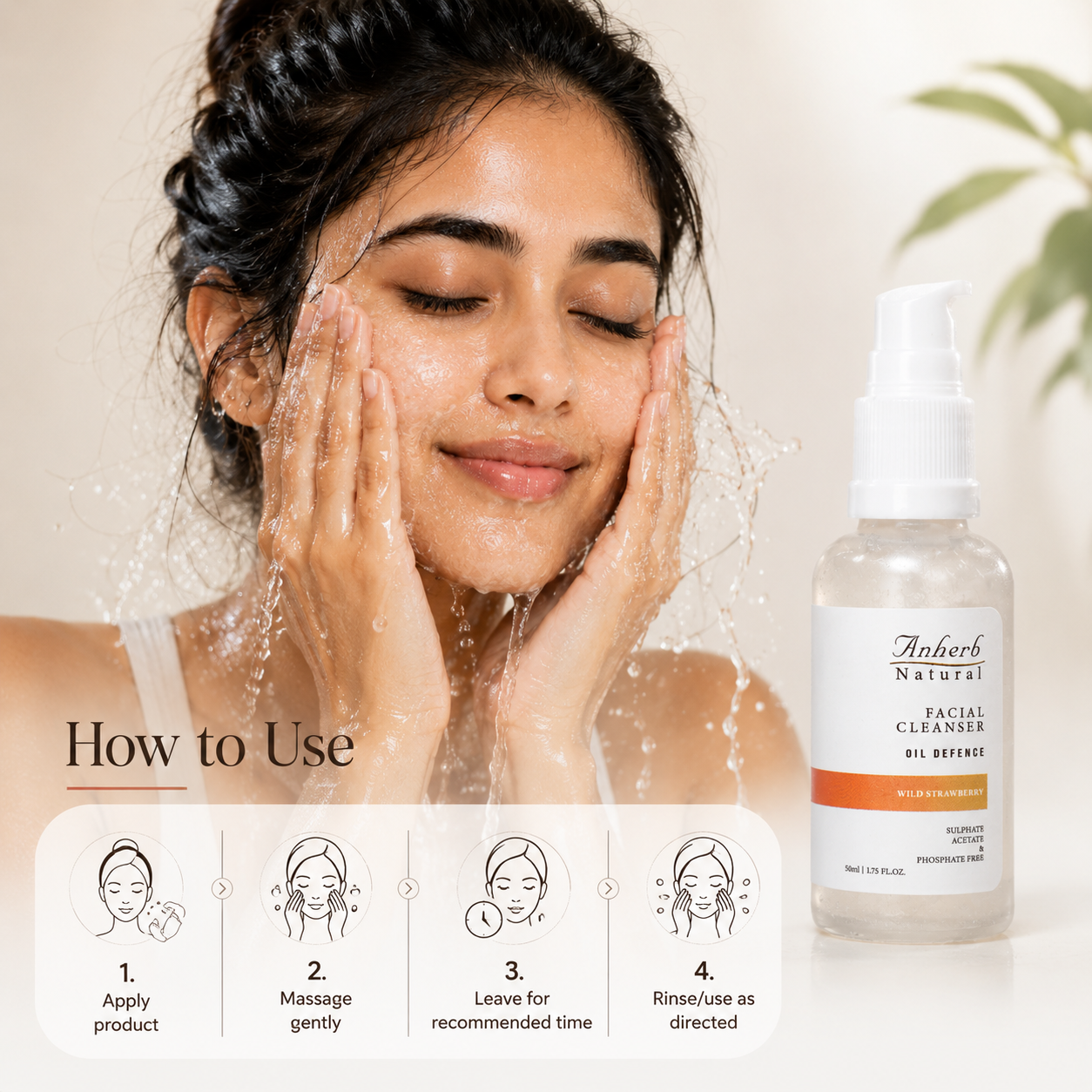 Anherb Natural Oil Defence | Gel Based Facial Cleanser - 50 ml | Wild Strawberry&