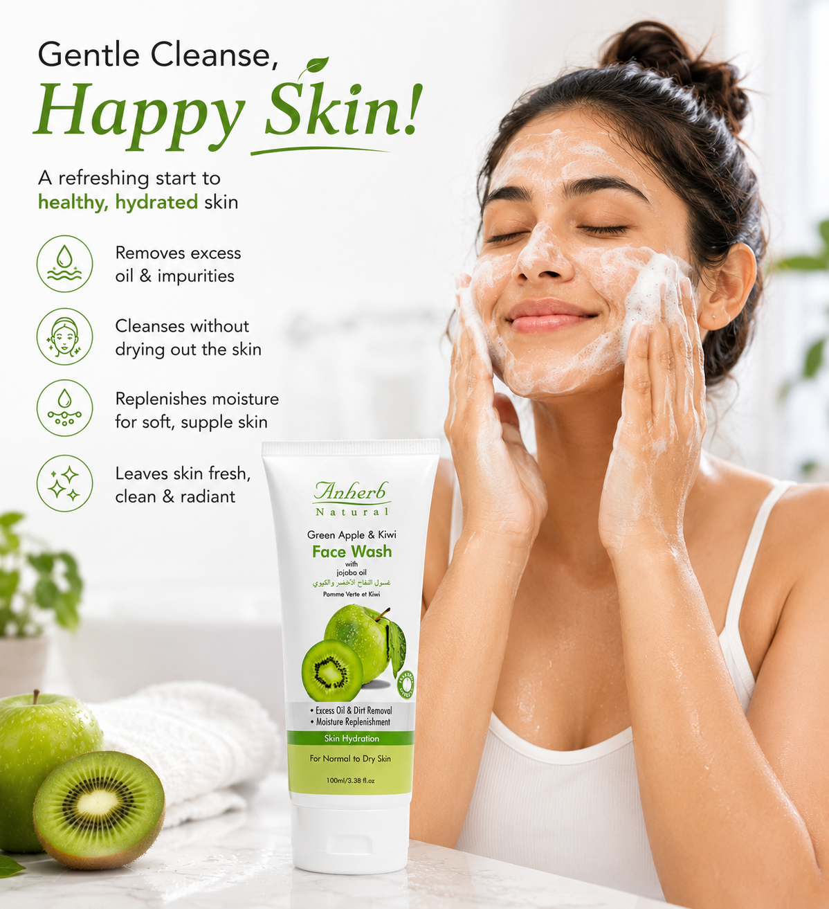 Anherb Green Apple &amp; Kiwi Face Wash | 100ml