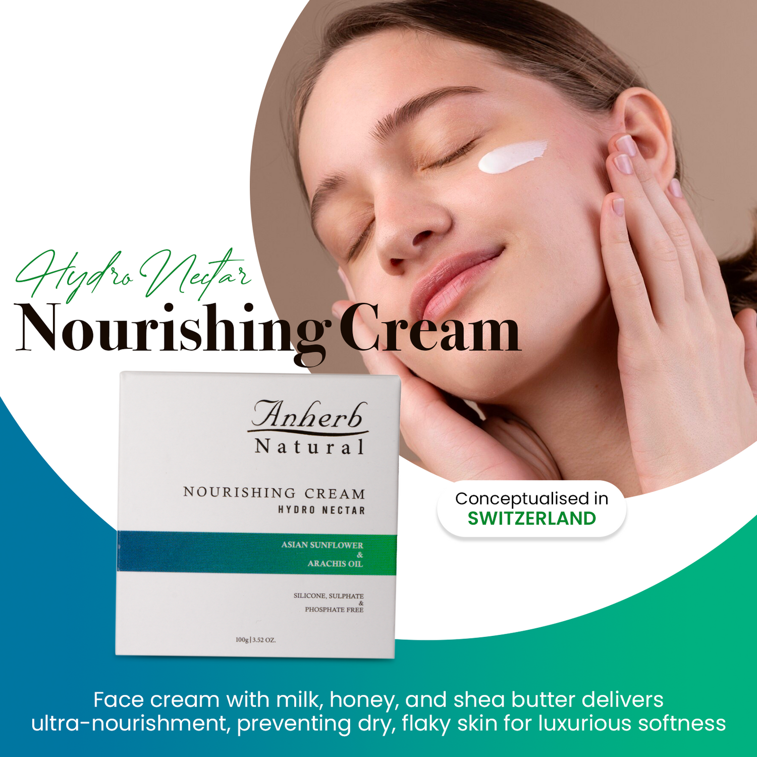 Anherb Natural Hydro Nectar Nourishing Cream - 100g | Sunflower Oil, Arachis Oil, Milk, Honey &amp; Shea Butter