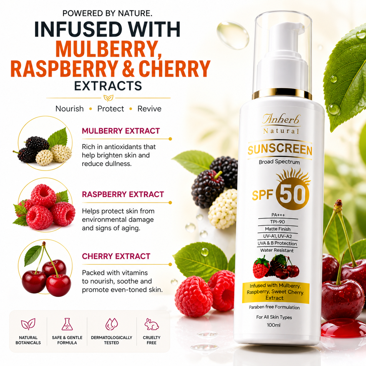 Anherb SPF 50 Sunscreen Lotion, UVA &amp; UVB Protection| Broad Spectrum PA+++ Sunscreen | 100ml
