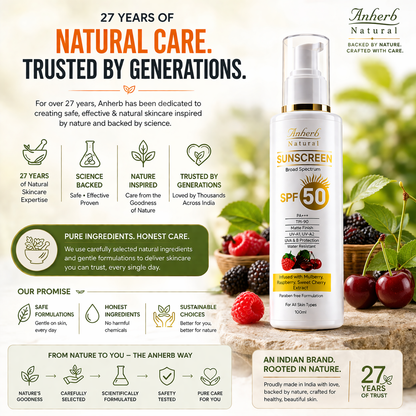 Anherb SPF 50 Sunscreen Lotion, UVA &amp; UVB Protection| Broad Spectrum PA+++ Sunscreen | 100ml