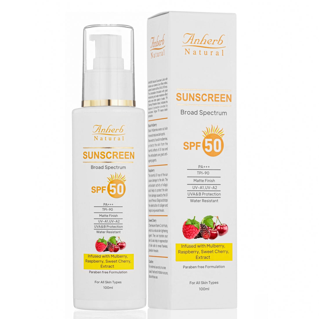 Anherb SPF 50 Sunscreen Lotion, UVA &amp; UVB Protection| Broad Spectrum PA+++ Sunscreen | 100ml