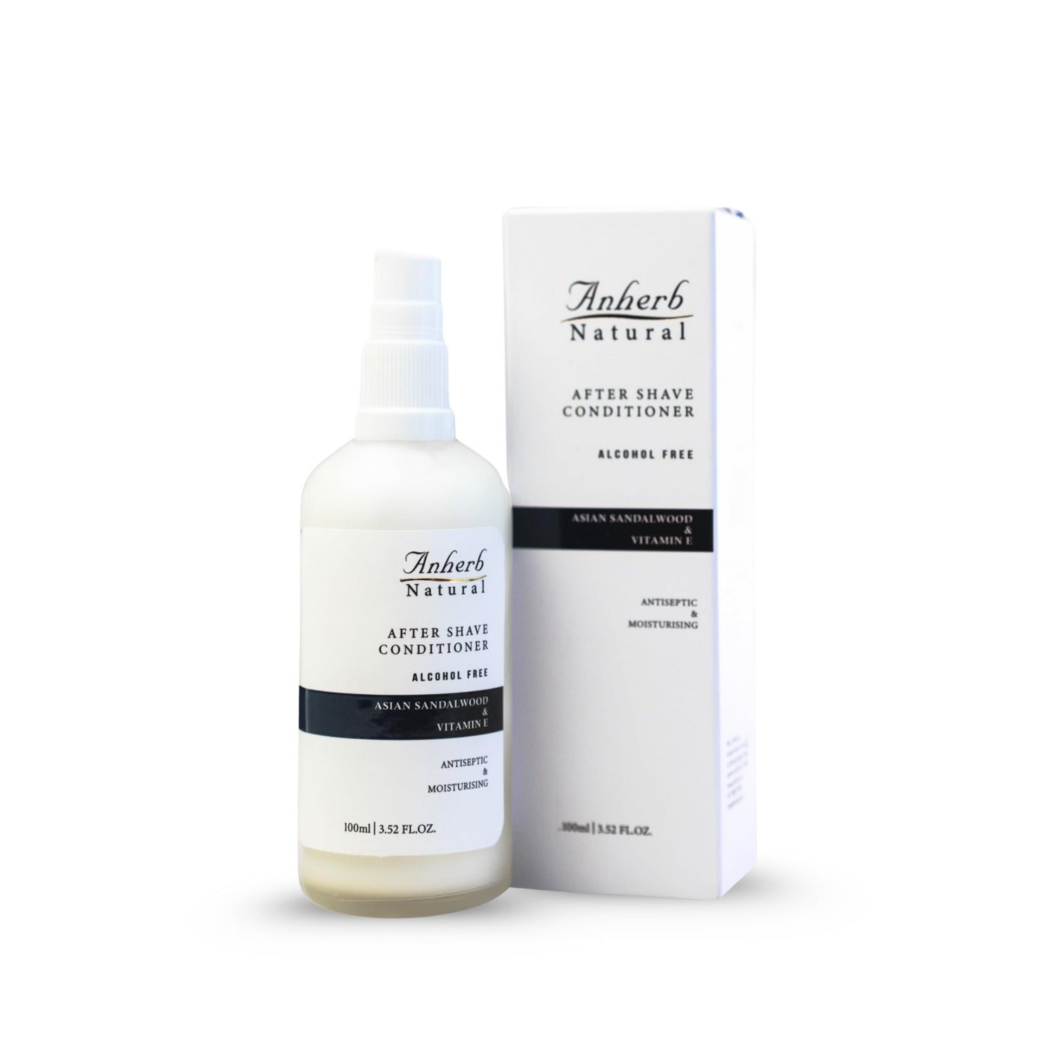 Anherb Natural Premium After Shave Conditioner - 100ml | Asian Sandalwood &amp; Vitamin E Formula | Alcohol-Free, Antiseptic, Anti-Inflammatory