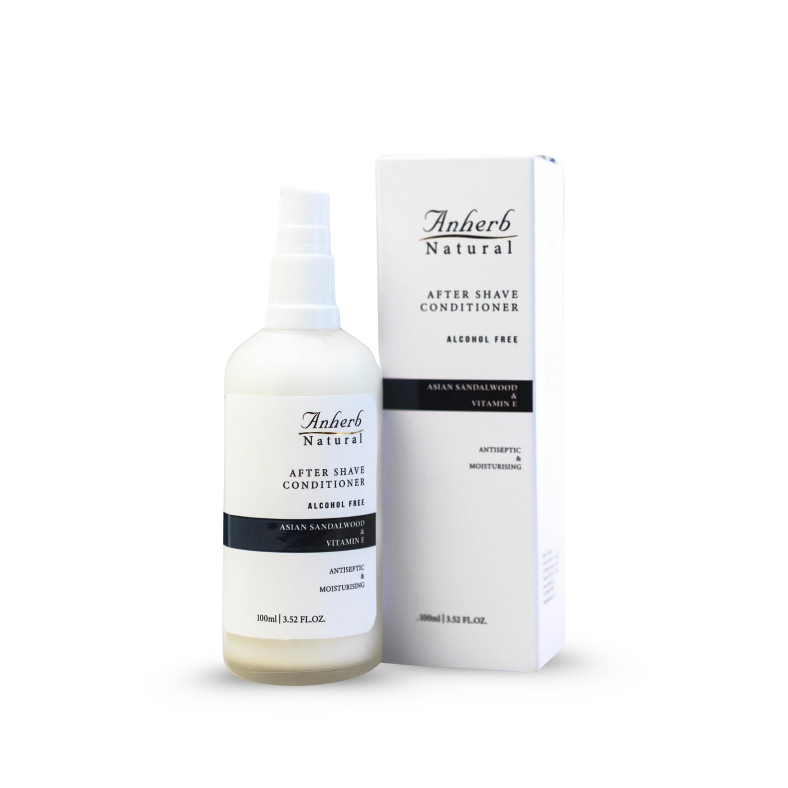 Anherb Natural Premium After Shave Conditioner - 100ml | Asian Sandalwood &amp; Vitamin E Formula | Alcohol-Free, Antiseptic, Anti-Inflammatory