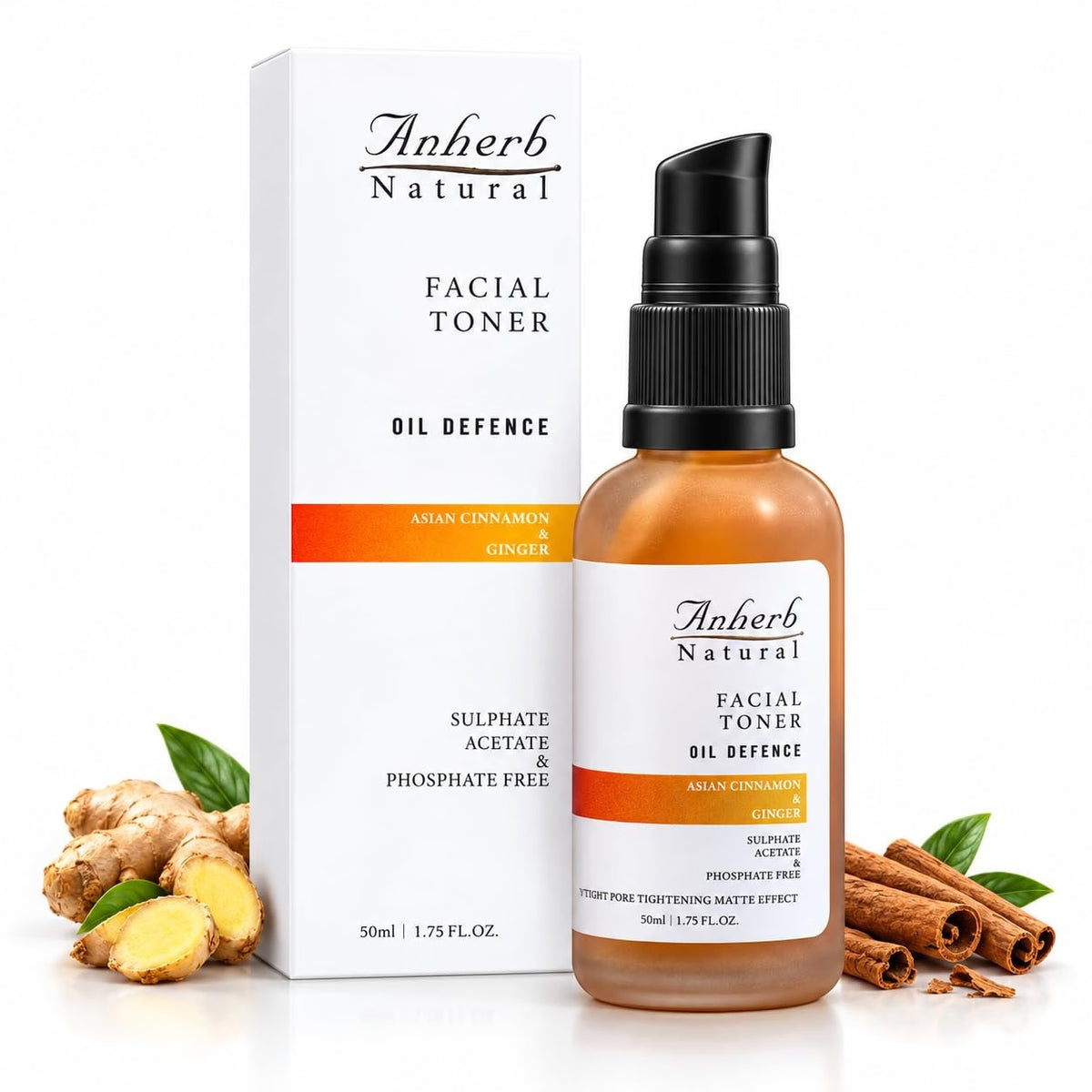 Anherb Natural Oil Defence Facial Gel Toner - 50 ml | Asian Cinnamon &amp; Ginger | Oil Control, Pore Tightening