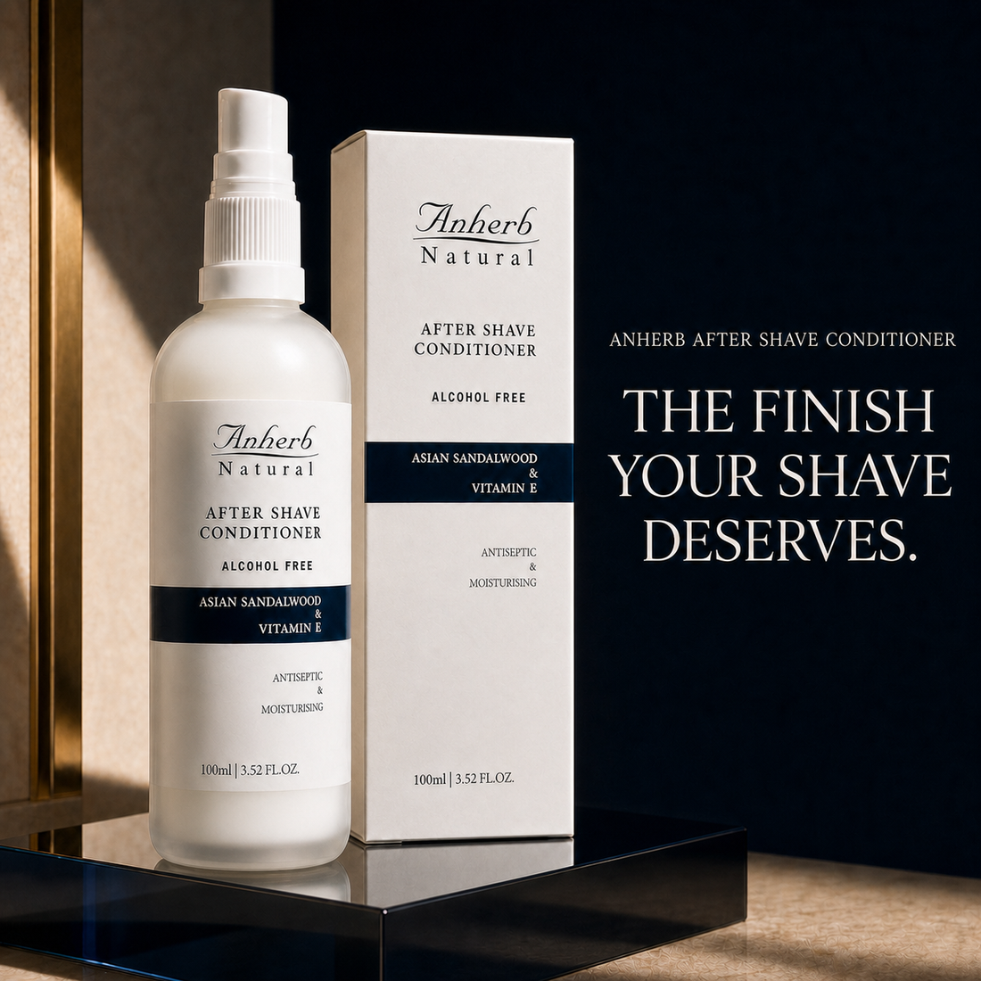 ANHERB Natural After Shave Conditioner — alternate hero, bottle and carton