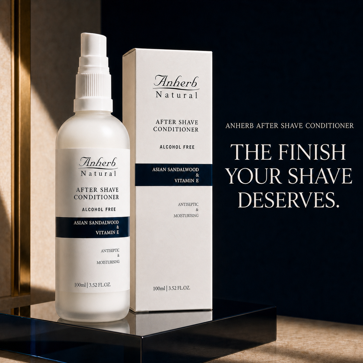 ANHERB Natural After Shave Conditioner — alternate hero, bottle and carton