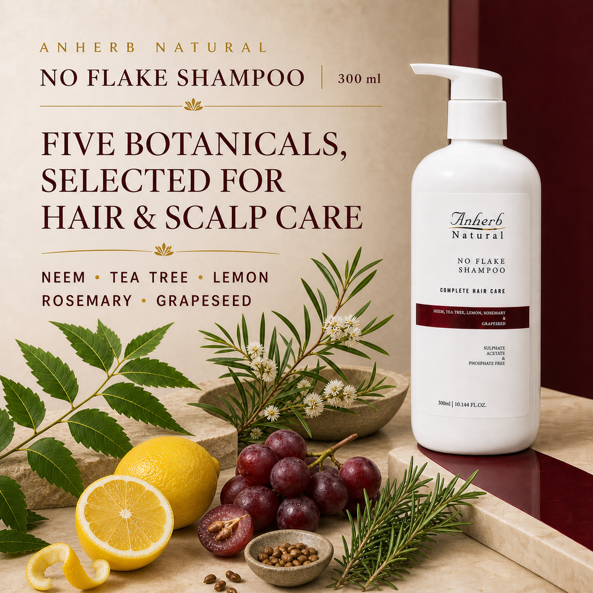 Five botanicals in ANHERB Natural No Flake Shampoo