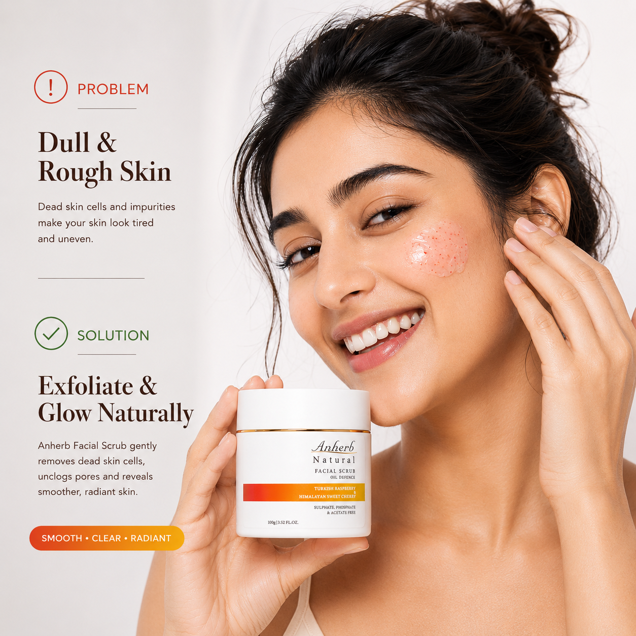 Anherb Oil Defence Face Scrub | Exfoliating Face Scrub for Oily &amp; Combination Skin | Turkish Raspberry &amp; Himalayan Sweet Cherry
