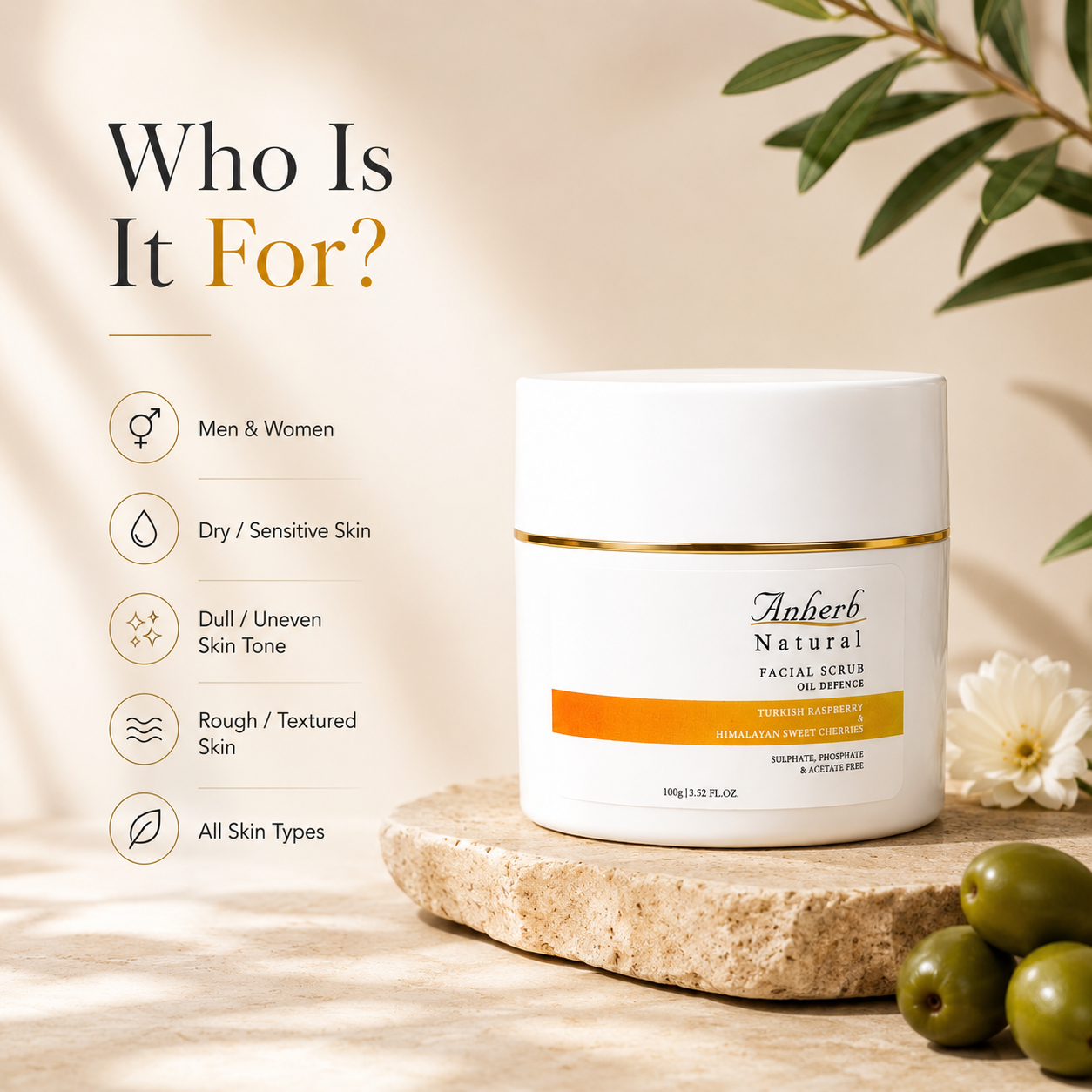Anherb Oil Defence Face Scrub | Exfoliating Face Scrub for Oily &amp; Combination Skin | Turkish Raspberry &amp; Himalayan Sweet Cherry